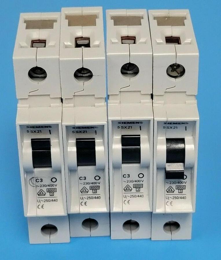 Used LOT OF 4 SIEMENS 5SX21C3 CIRCUIT BREAKERS 5SX2 230/400V