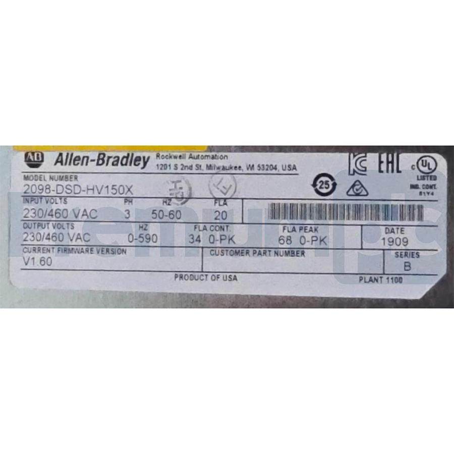 Allen Bradley 2098-DSD-HV150X /B Ultra 3000i Servo Drive 15kW 480V F/W 1.60 NSNP