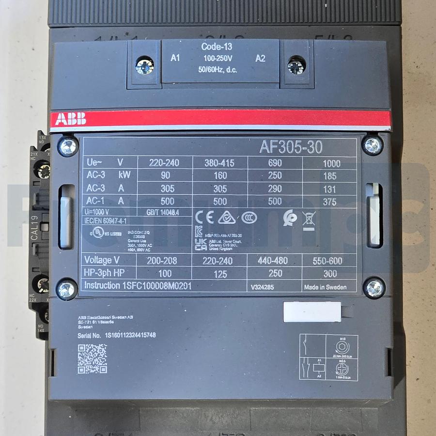 Used ABB Tmax XT5N 400 Ekip Dip LS/I Breaker w/ AF305-30 Contactor 400A 100-250V +Acc
