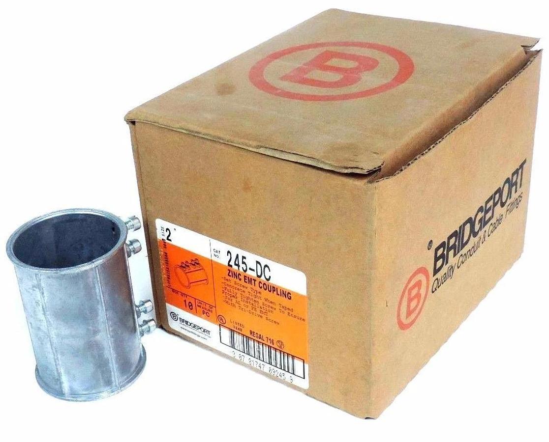 Used BOX OF 10 NEW BRIDGEPORT 245-DC 2" ZINC EMT COUPLINGS 245DC