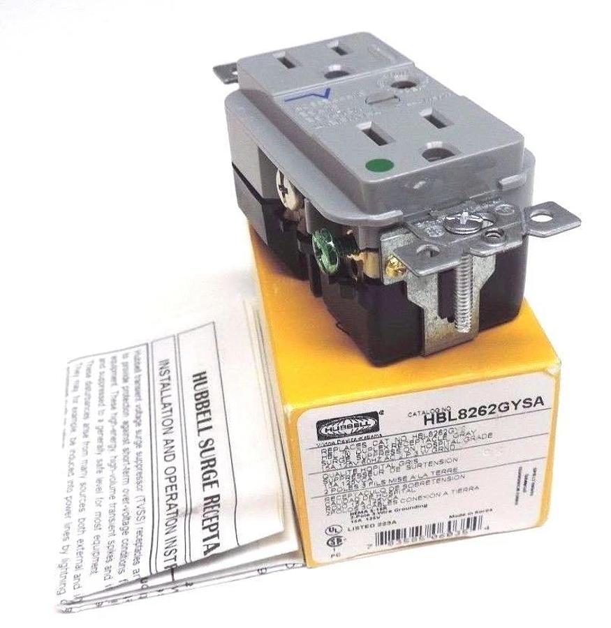Used NIB HBL8262GYSA HUBBELL DUPLEX RECEPTACLE 15A, 125V, 60HZ AC, 2P 3W GND