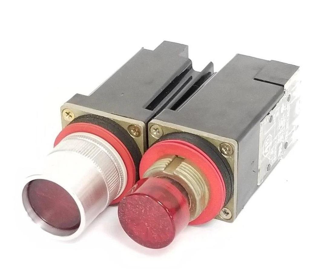 Used LOT OF 2 ALLEN BRADLEY 800MR-PA16RA PUSH BUTTON UNITS RED LENSES, SER. D