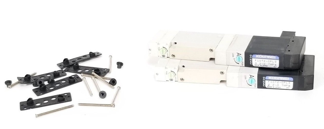 Used LOT OF 2 KOGANEI F10T2-CPL3 SOLENOID VALVES 24VDC, 0.2~0.7MPA, F10T2CPL3DC24V