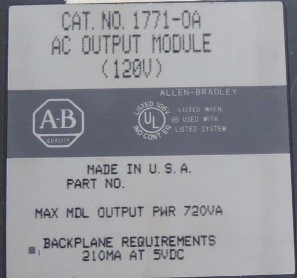 Used LOT OF 2 ALLEN BRADLEY 1771-OA AC OUTPUT MODULES 120V 1771OA