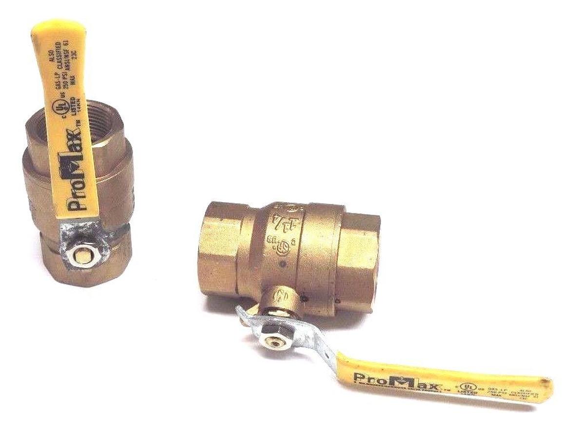 Used LOT OF 2 NEW PROMAX 1-1/4" BALL VALVES 600 WOG GAS -LP 250PSI MAX ANSI/NSF 61
