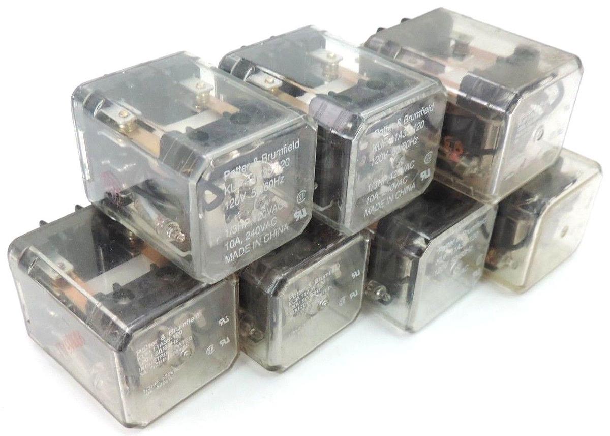 Used LOT OF 7 POTTER & BRUMFIELD KUP-11A35-120 RELAYS 1/3HP, 120VAC, 10A, 240VAC