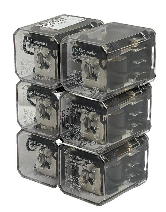 Used Lot of 6 Tyco KUEP-11D15-24 Potter & Brumfield 24 VDC Relay 10A 240VAC Form C