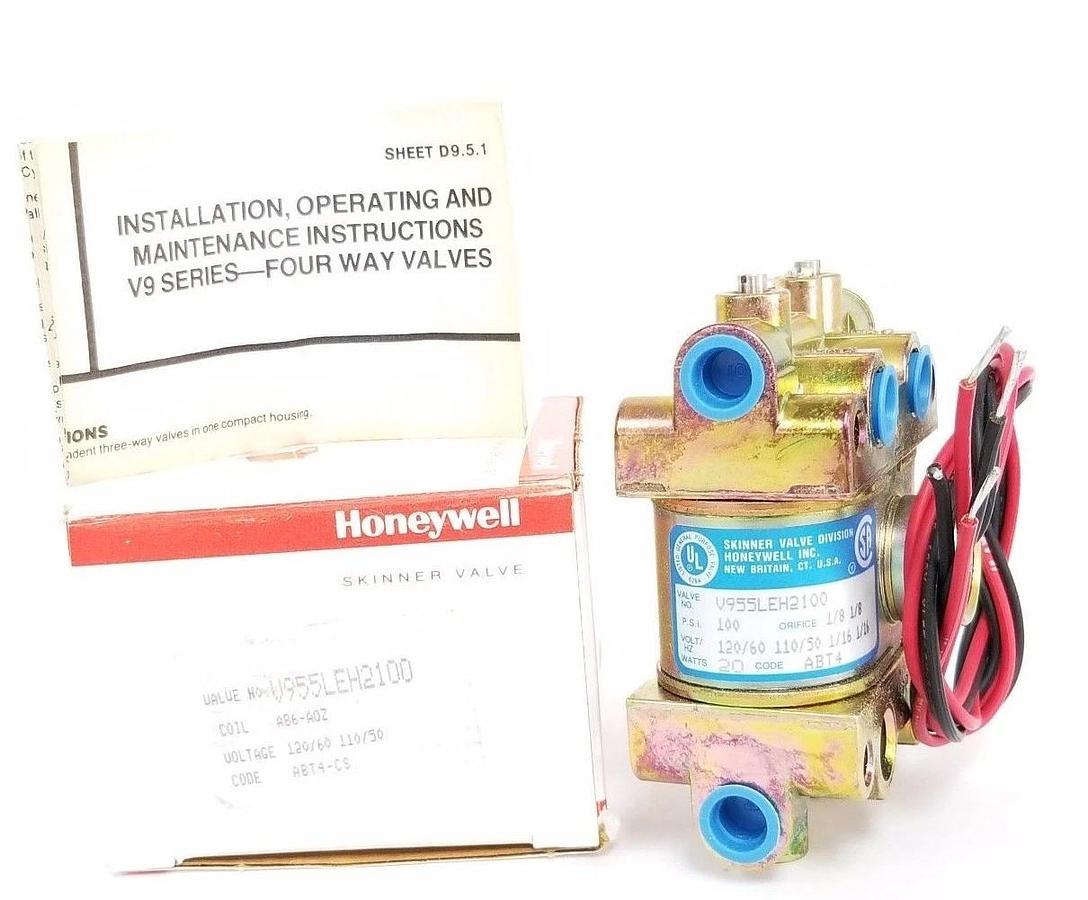 Used NIB HONEYWELL SKINNER VALVE V955LEH2100 COIL: AB6-A0Z, 120/60 110/50