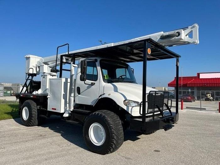 Used Hi-Ranger XT60 65ft Bucket Boom on 2013 Freightliner M2-106 4x4 Reg Cab Flatbed Truck – CZ6615