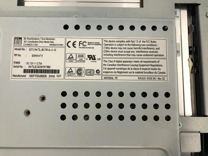 Used ELO TOUCHSYSTEMS/TYCO ELECTRONICS TOUCH PANEL