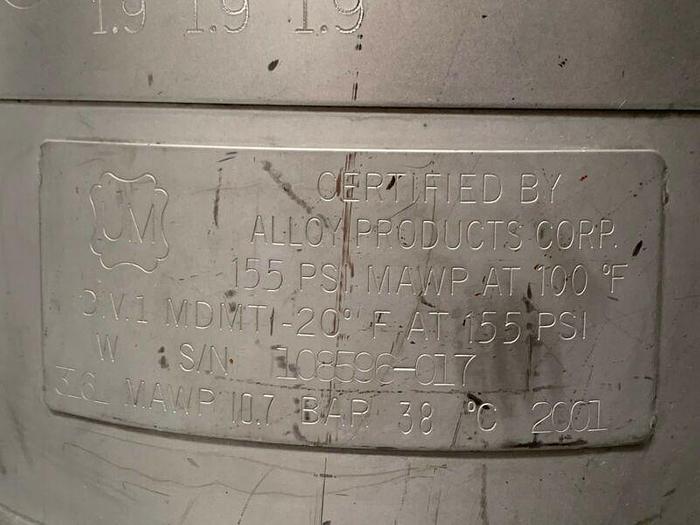 Used Alloy Products 316L Stainless Steel Pressure Vessel Tank 155 PSI