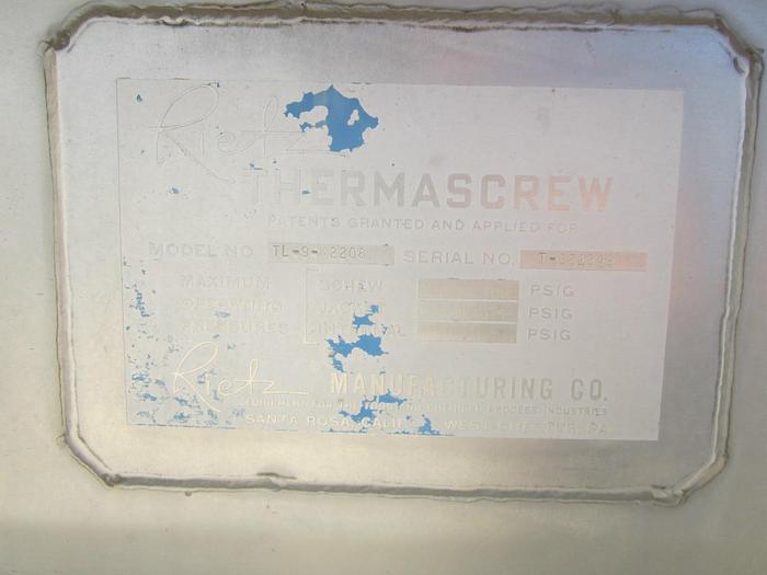 Used Blancher, Screw, 9" x 8', 316 Stainless Steel, Rietz, Thermascrew, Steam #S739222