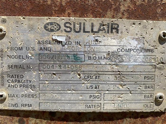 Used 2003 Sullair 900XHDTQCA 350 psi Air Compressor