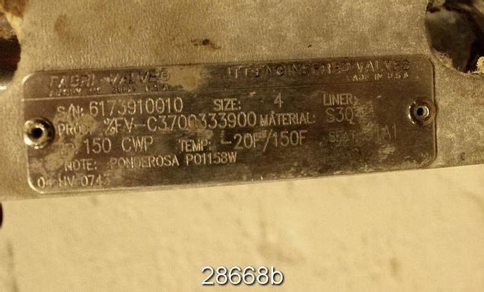 Used Fabri  4" Air Operated Knife Gate #28668