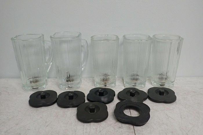 Used Lot of 5 Waring Clover Leaf 40-oz 5-cup Glass Blender Jars with 7 Lids/Covers