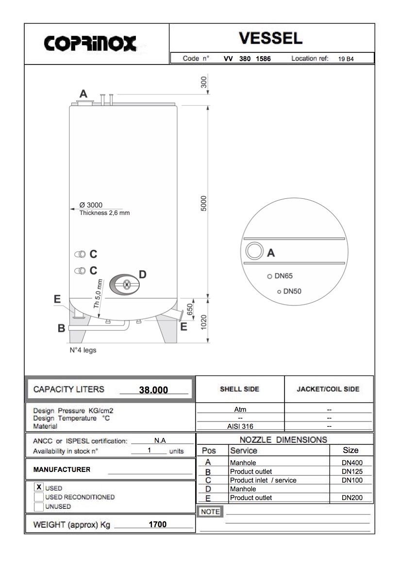 Usato Serbatoio verticale da 38000 Litri