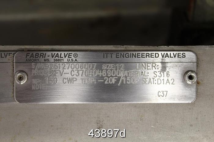 Used Fabri-Valve 12" Hand Operated Knife Gate Valve, Stainless Steel Body #43897