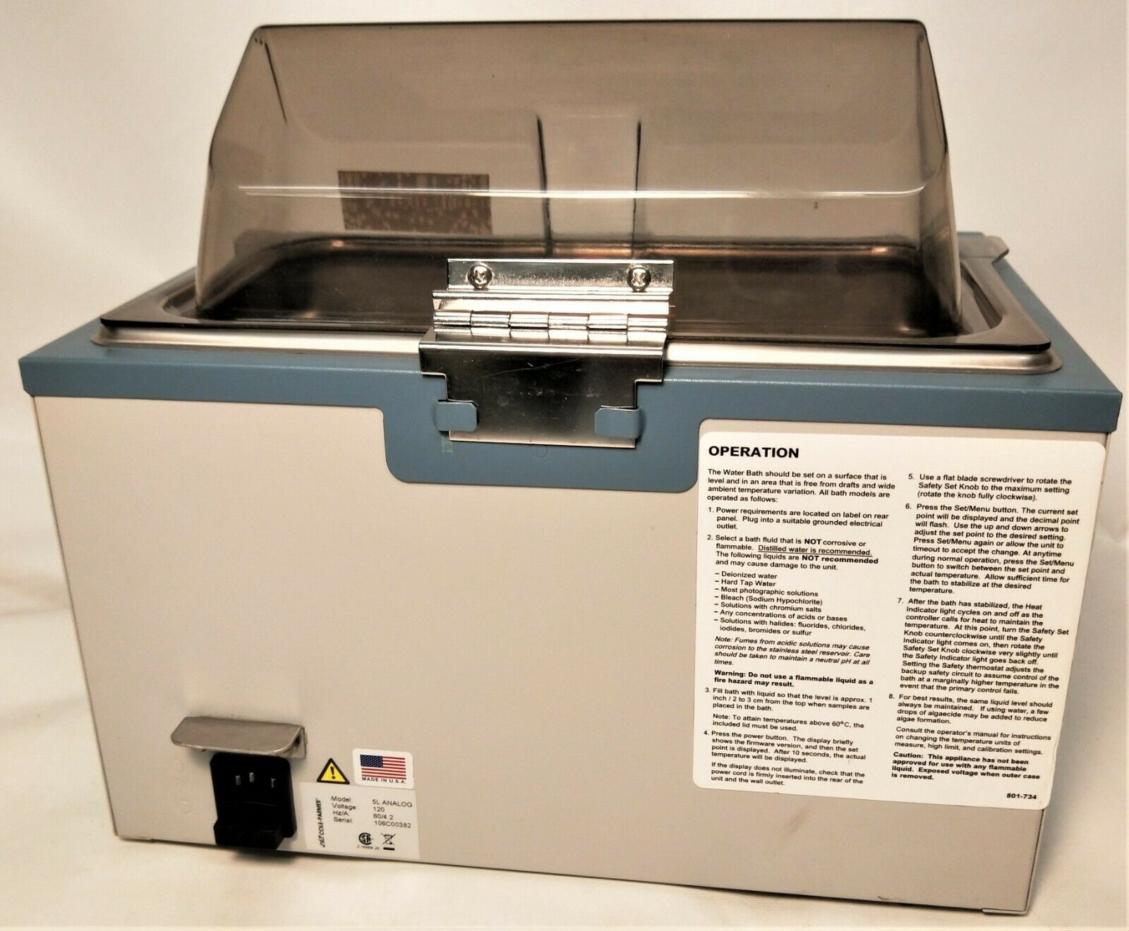 Used Cole-Parmer Polystat 5L Water Bath