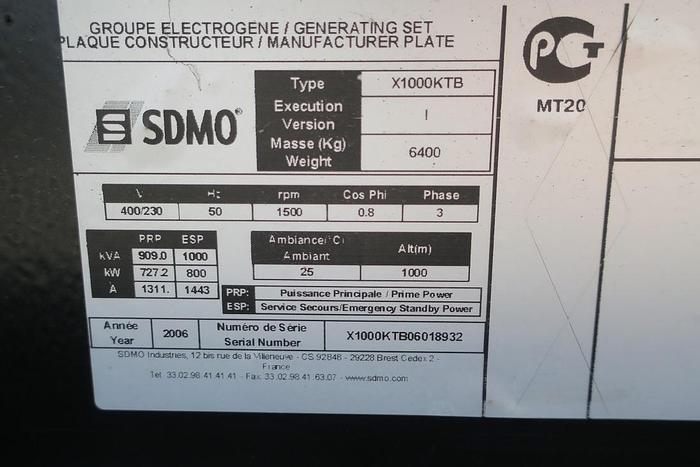 Used 2006 MTU 16V2000 - 1000 KVA