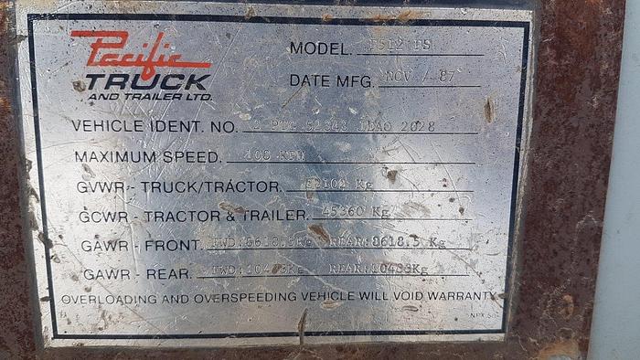 Used 1987 Pacific 4 Axle Carrier Style Oilfield Pump / Kill Truck