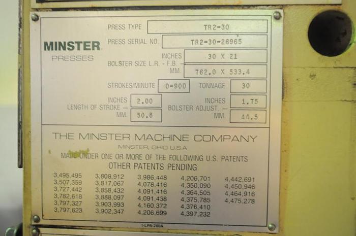 Used MINSTER PULSAR 30 HIGH SPEED STAMPING PRESS TR2-30