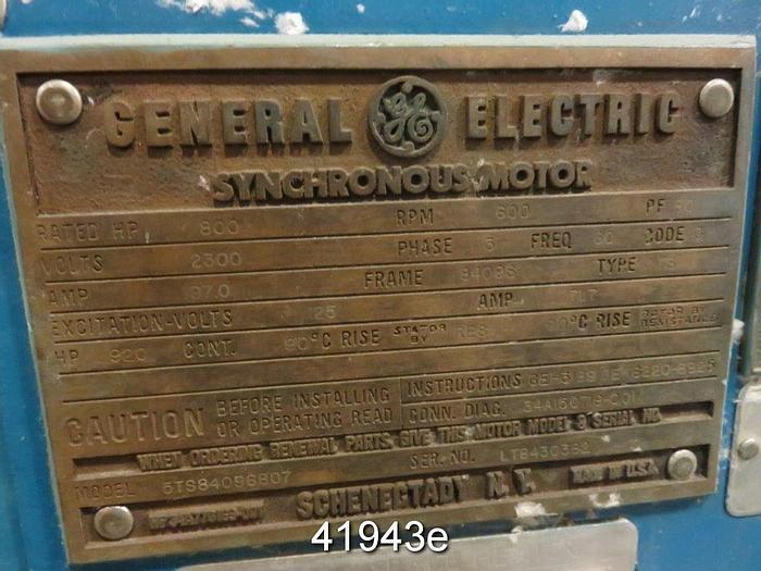 Used General Electric 5TS84096807 Synchronous Motor, 920 Hp, 600 Rpm, 2300 Volts #41943