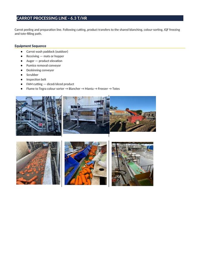 Used IQF freezing, corn and carrot processing, packing lines and ancillary equipment