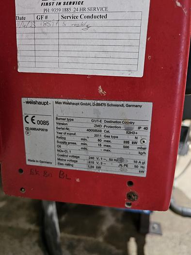 Used 2008 THERMAL OIL BOILER Make ALFA ENTECH with WEISHAUPT BURNER LGF 200 G BURNER G1/1E