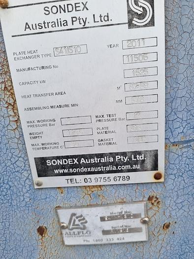 Used 2011 SONDEX PLATE HEAT EXCHANGER S411S10