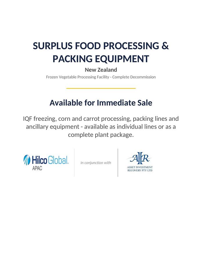 Used IQF freezing, corn and carrot processing, packing lines and ancillary equipment 