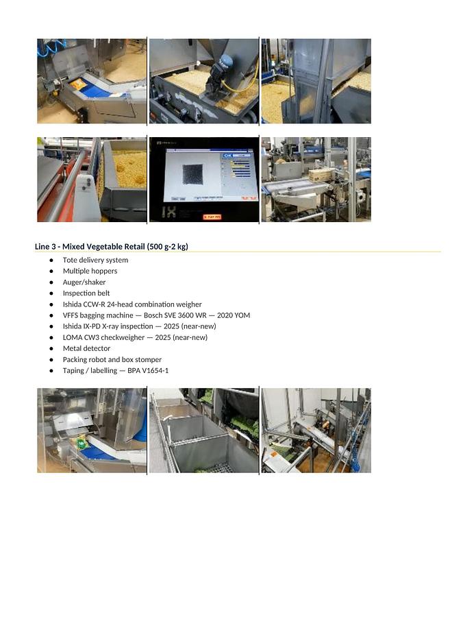 Used IQF freezing, corn and carrot processing, packing lines and ancillary equipment