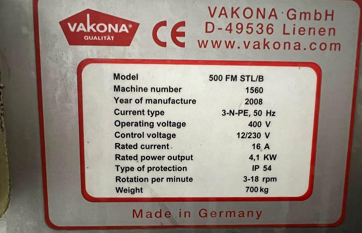 Used 2008 VAKONA 500 FM STL/B S/S Mixing vessel