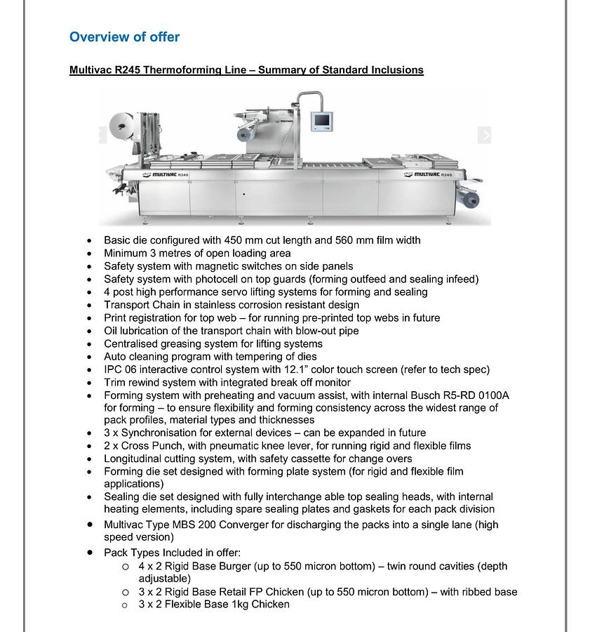 Used 2022 Multivac UNUSED R245 Thermoformer Machine complete line R245