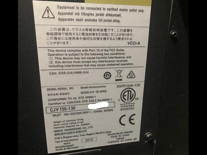 Used 2016 Parts Machines Mimaki CJV150-130