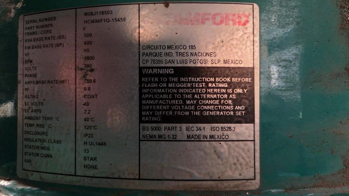 Used Cummins/Stamford 400 KW Diesel Generator