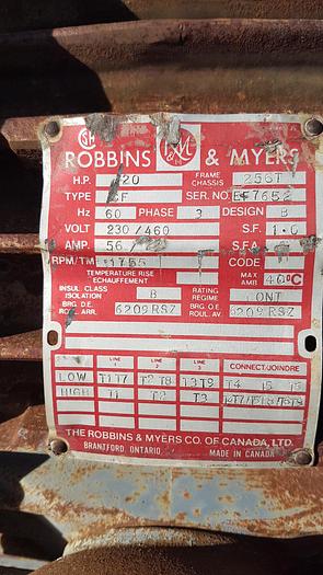 Used Robbins Meyers 20 HP Electric Motor