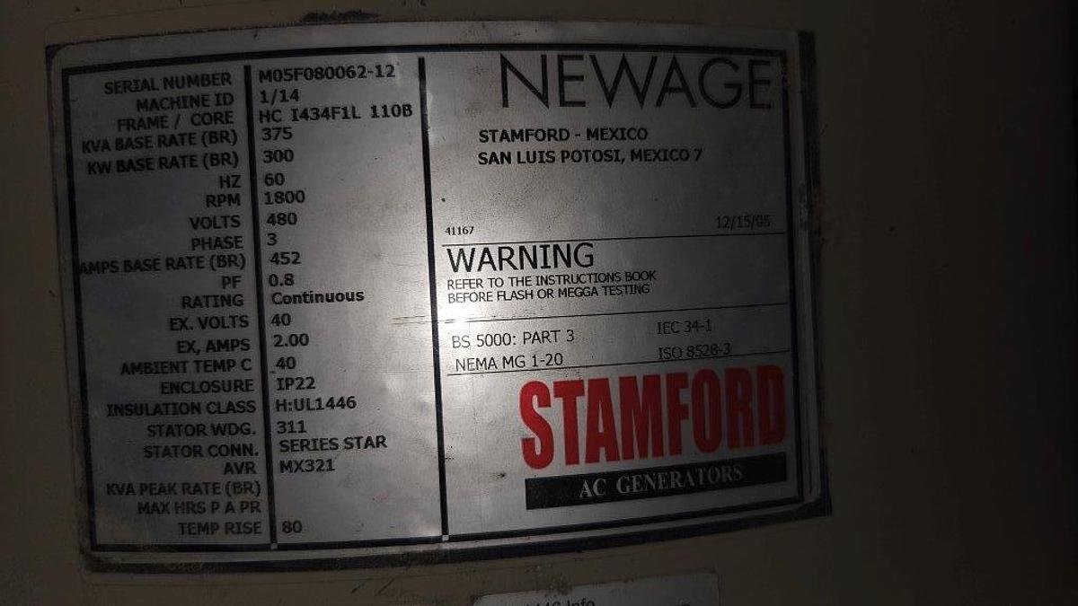 Used Cummins/Stamford 300KW Diesel Generator