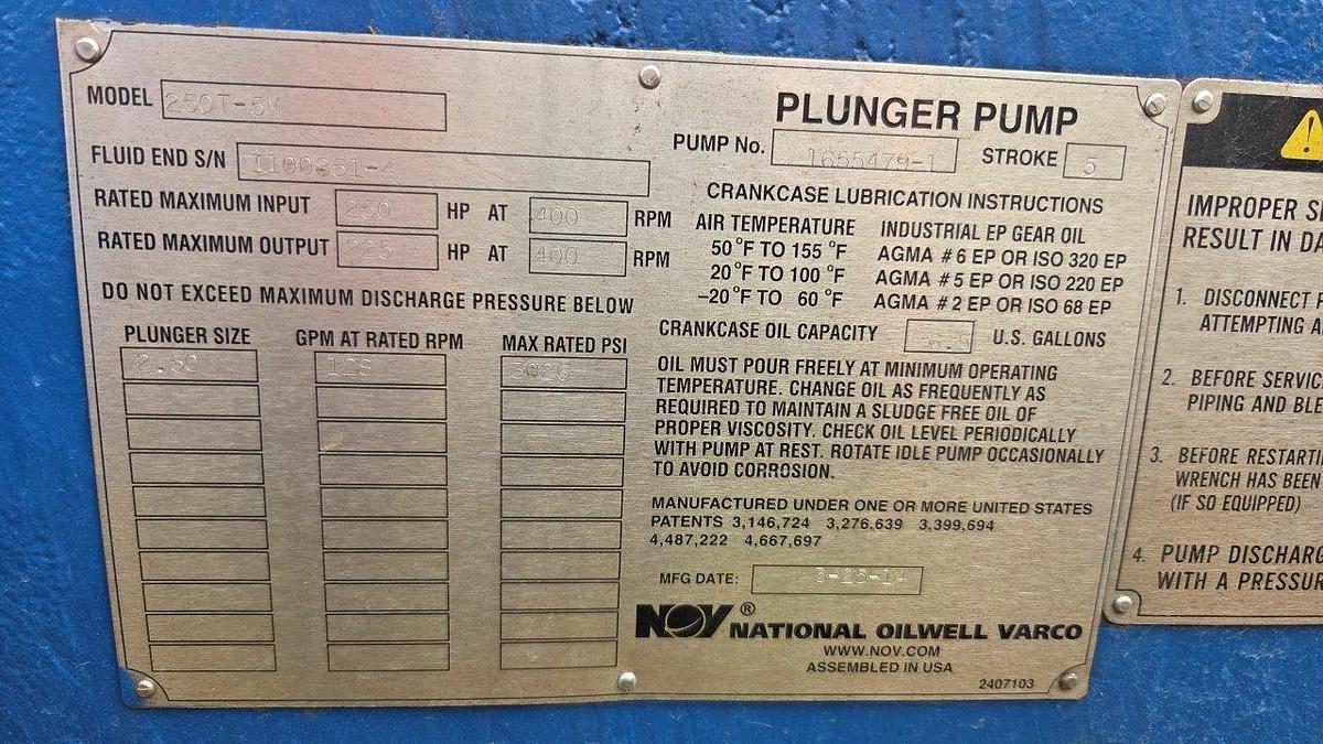 National Oilwell Varco "NOV" 250T-5M Triplex Pump