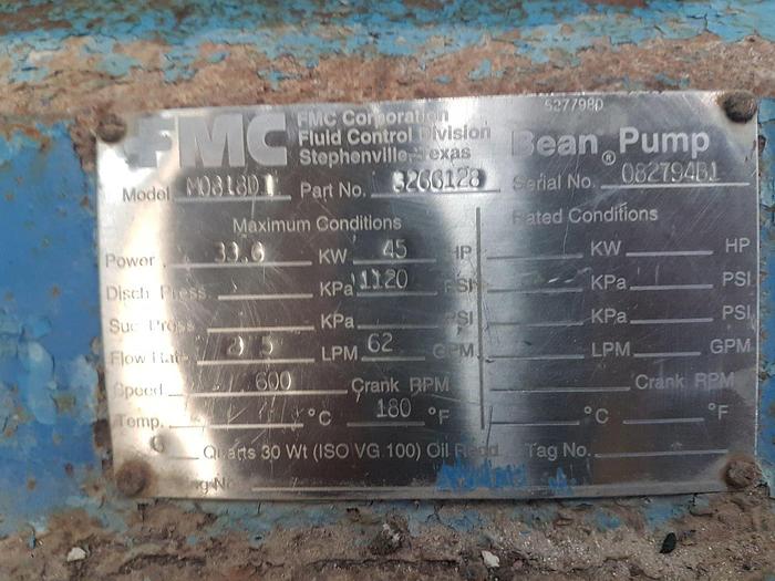 Used FMC M0818-DI Triplex Pump
