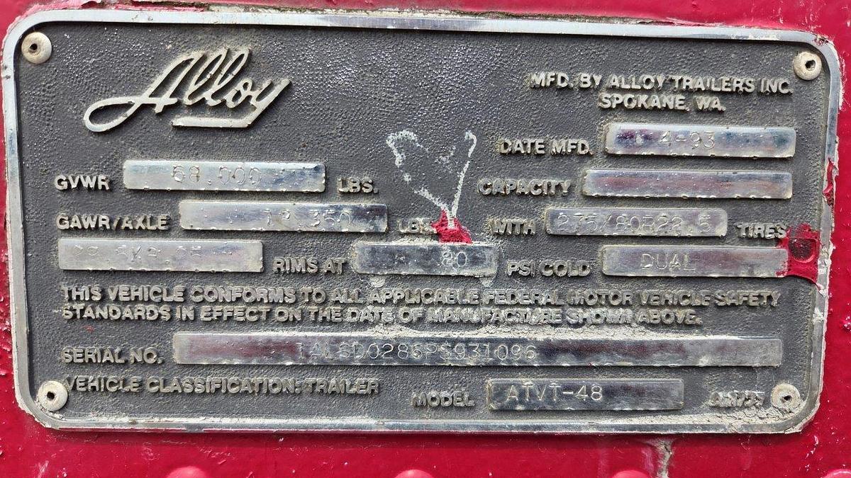 Used Alloy Trailers Inc 48' Tandem Axle Van Trailer