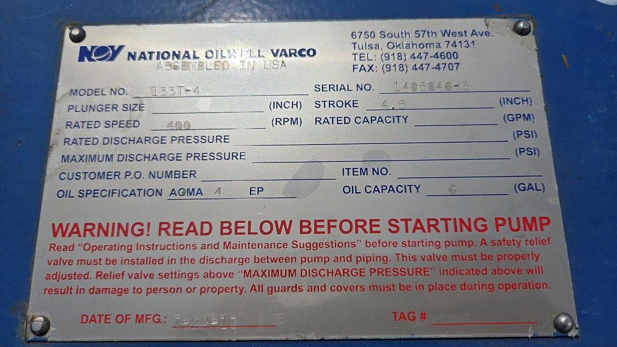 National Oilwell Varco "NOV" 133T-4 Triplex Pump