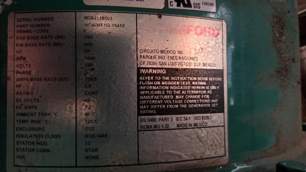 Used Cummins/Stamford 400 KW Diesel Generator