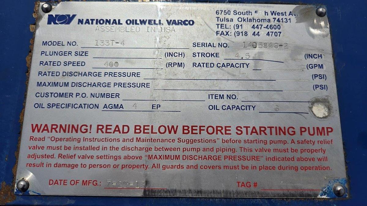National Oilwell Varco "NOV" 133T-4M Triplex Pump