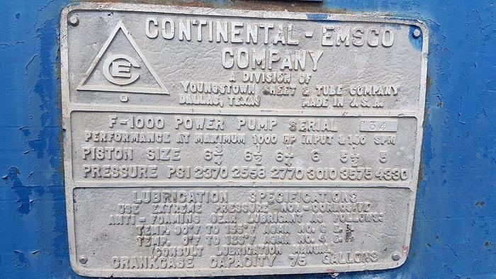 Used EMSCO F1000 Triplex Mud Pump