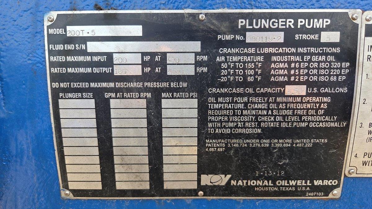 Used National Oilwell Varco "NOV" 200T-5 Triplex Pump