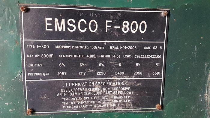 Used EMSCO F800 Triplex Mud Pump