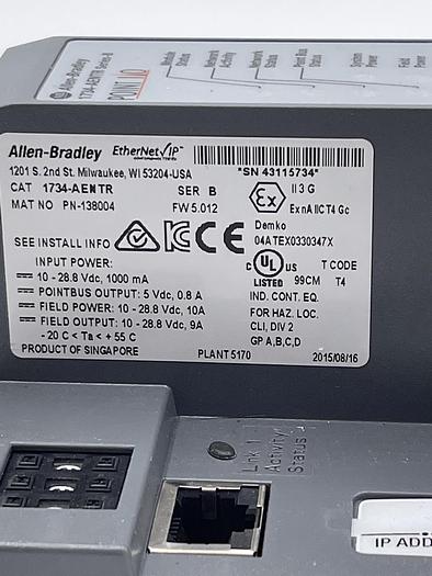 Used Allen-Bradley 1734-AENTR Ser B FW 5.012 1734-RTB Ser A 