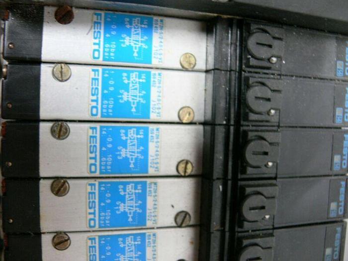 Used Festo Pneumatic Solenoid Manifold 18980 + VIGE-03-FB-8 (x3) & WIGM-03-4.0 (x5)