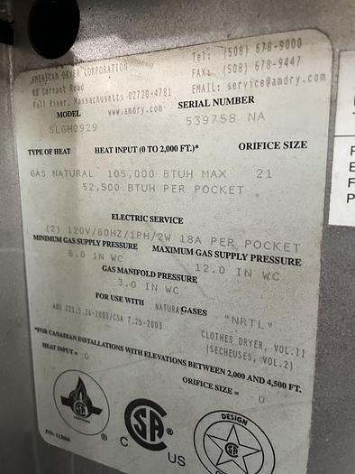 Used ADC STACK GAS DRYERS (2 AVAILABLE)