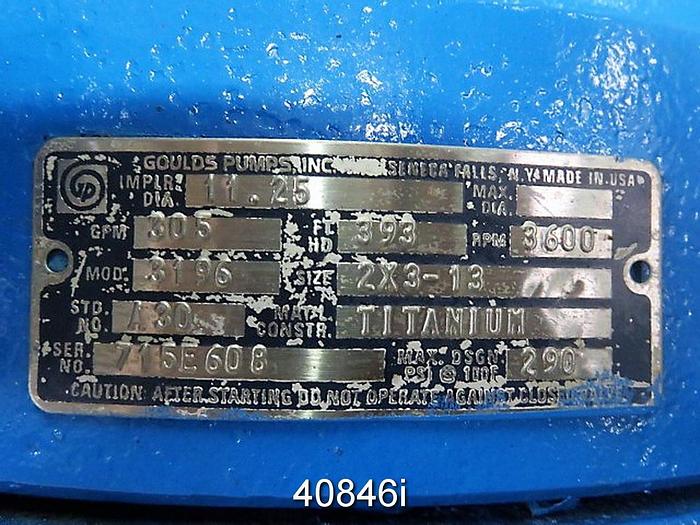Used Goulds 3196 2x3x13 Pump, 5-Vane, 11.25" SS Impeller #40846